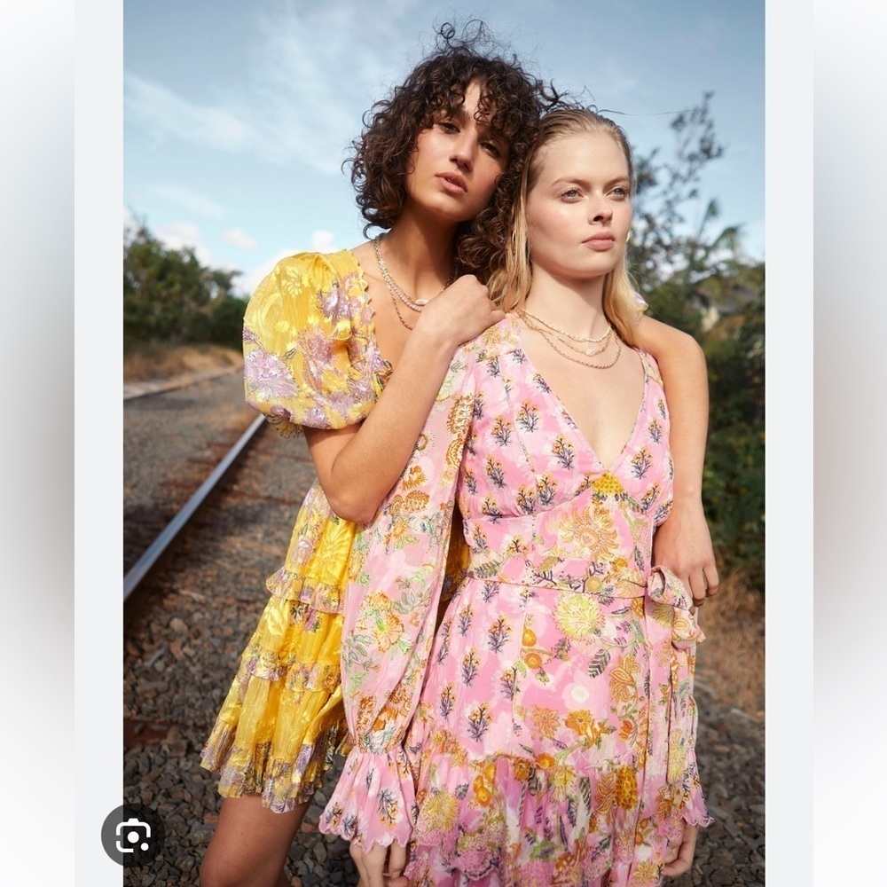 Hemant & Nandita Dhea Short Dress With Belt In Canary Yellow And Taffy NWT!
